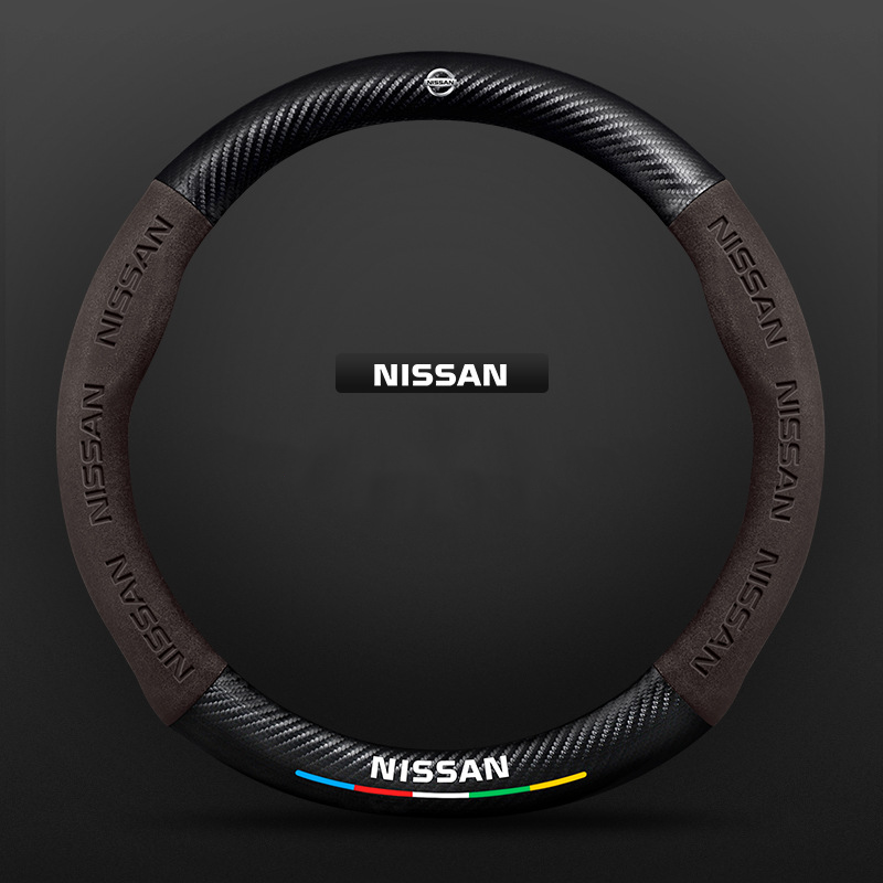 TrackVibe | Deep Brown Carbon Suede Steering Wheel Cover – Anti-Slip & Wear-Resistant