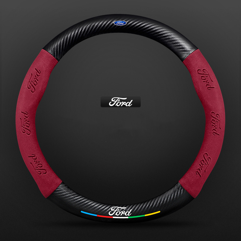 TrackVibe | Red Carbon Suede Steering Wheel Cover – Anti-Slip & Wear-Resistant