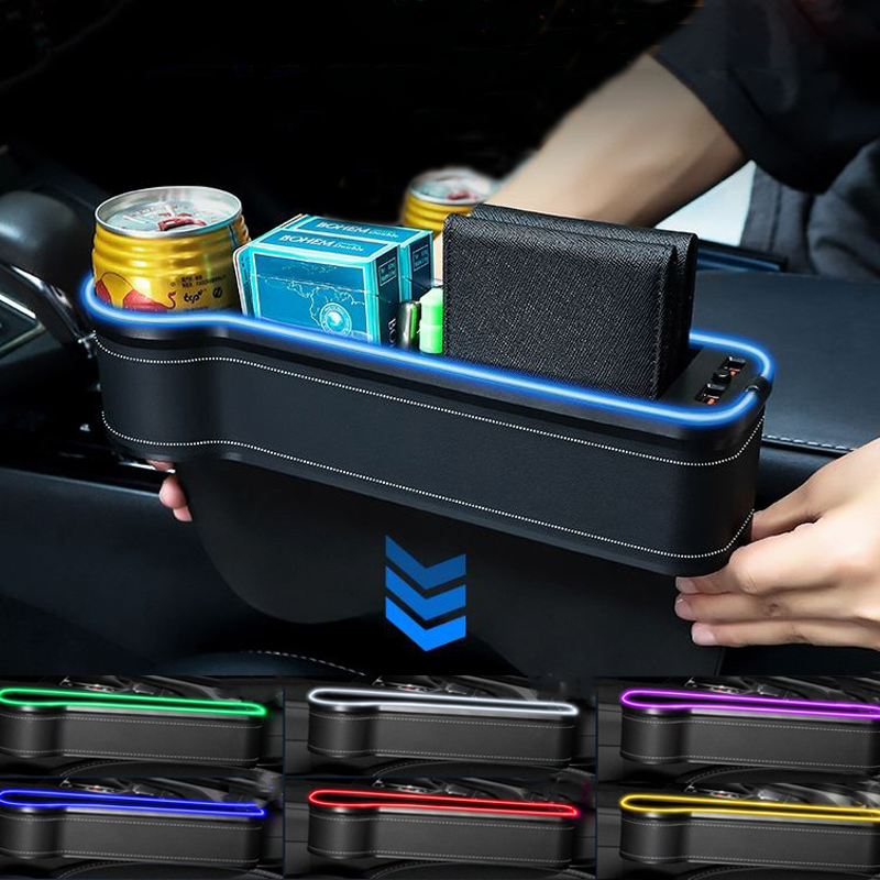 Multifunction Car Gap Storage Box – LED Light & USB Charging