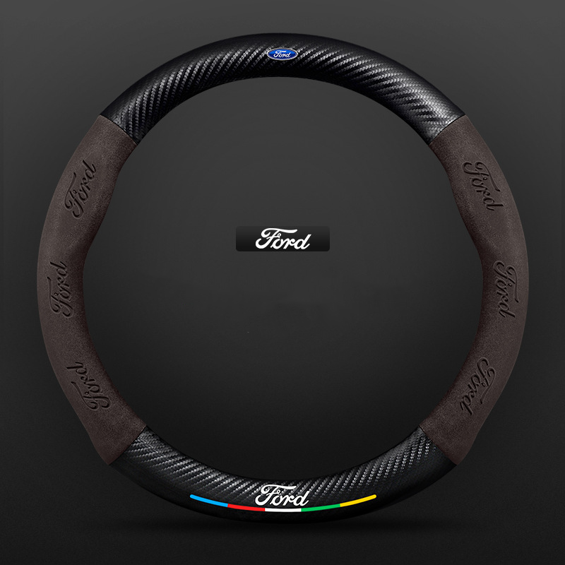 TrackVibe | Deep Brown Carbon Suede Steering Wheel Cover – Anti-Slip & Wear-Resistant