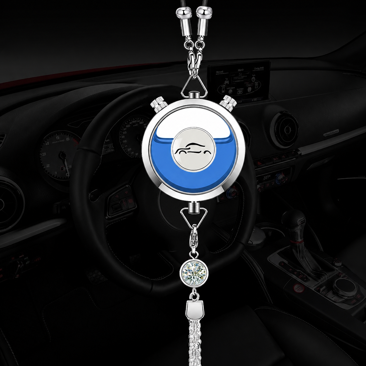 LuxDrive™ Crystal Logo-Refined Car Diffuser — Premium Metallic Hanging Pendant for Interior Aesthetics