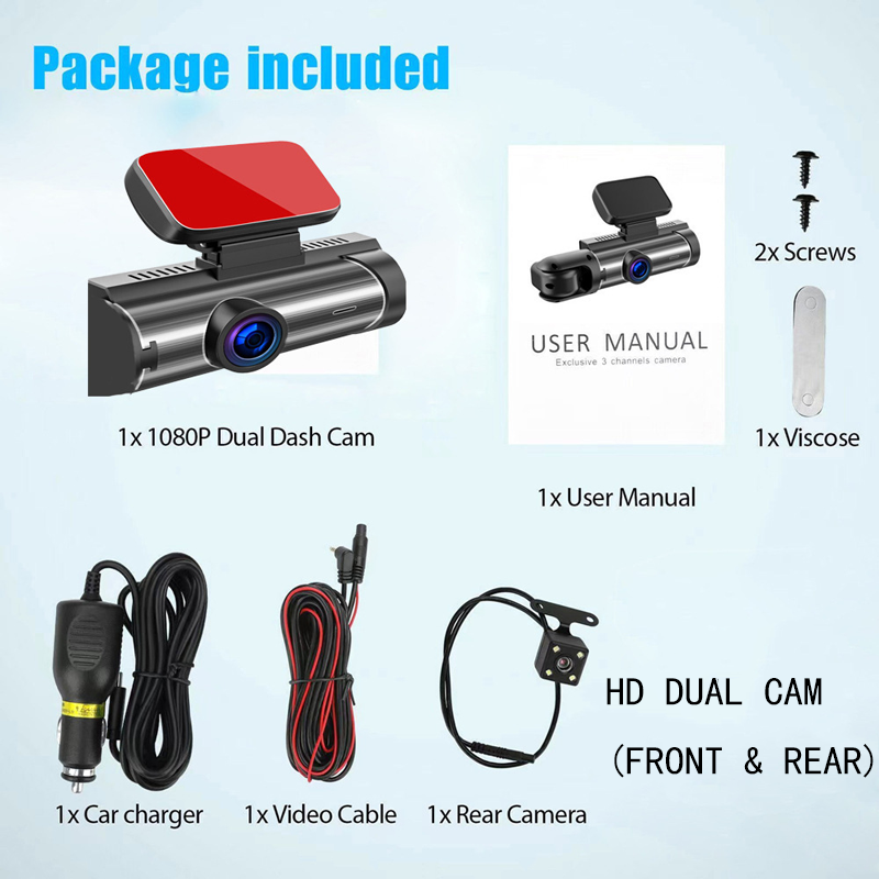 New Dual-Lens Dash Cam – HD Night Vision, Wide Angle, Reversing Camera