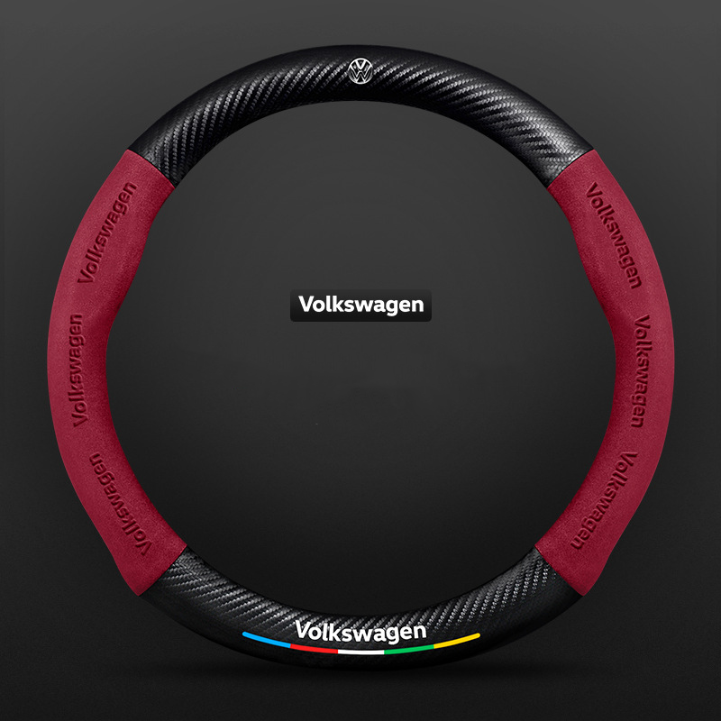 TrackVibe | Red Carbon Suede Steering Wheel Cover – Anti-Slip & Wear-Resistant