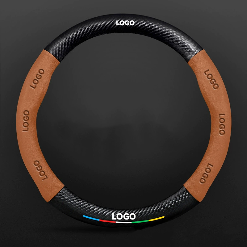 TrackVibe | Brown Carbon Suede Steering Wheel Cover – Anti-Slip & Wear-Resistant