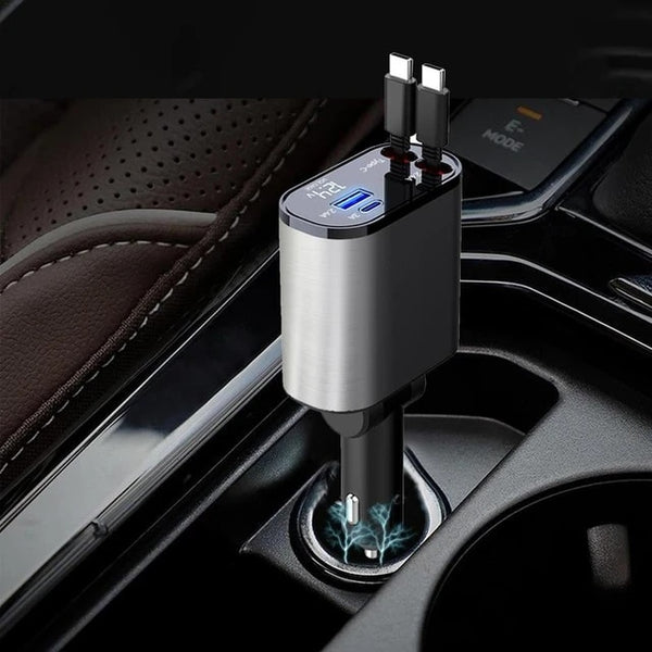Car Multi-functional Charger:4-in-1 Retractable Charging Cable