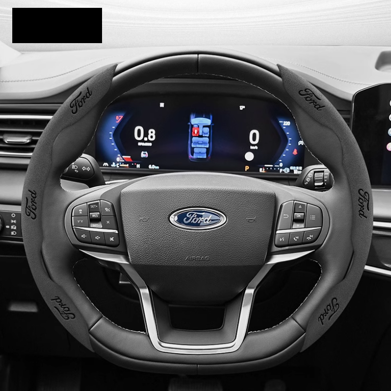 LuxeDrive Suede Sports Steering Wheel Cover - Customizable Logo