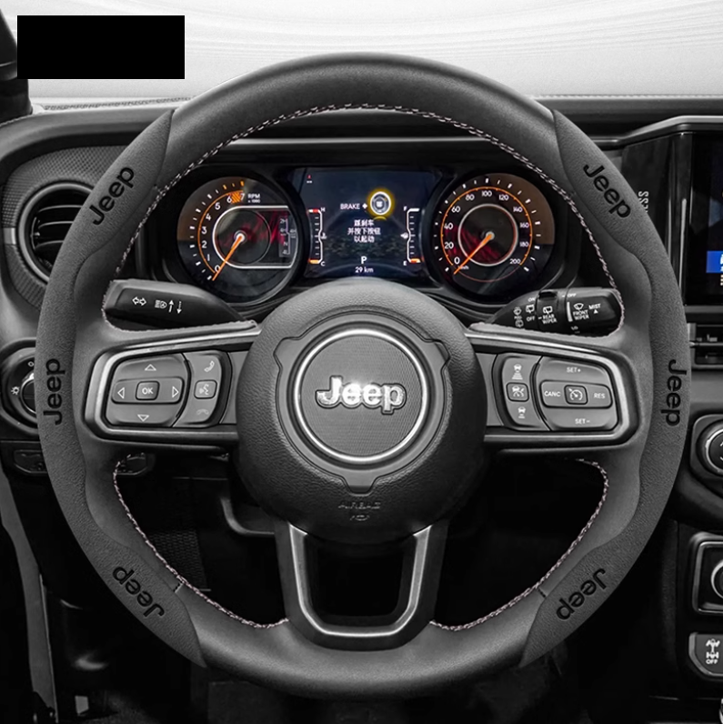 LuxeDrive Suede Sports Steering Wheel Cover - Customizable Logo