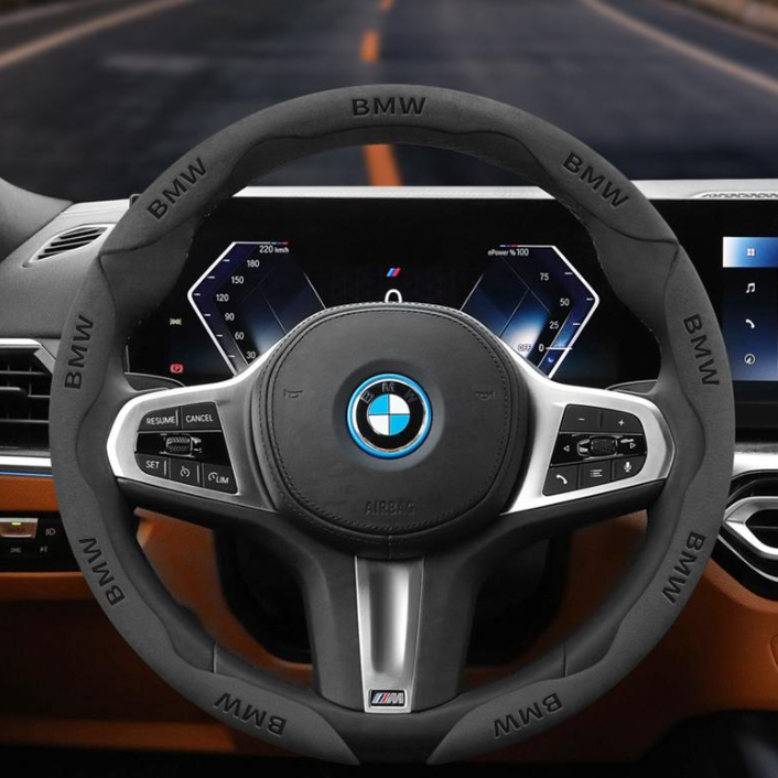 LuxeDrive Suede Sports Steering Wheel Cover - Customizable Logo