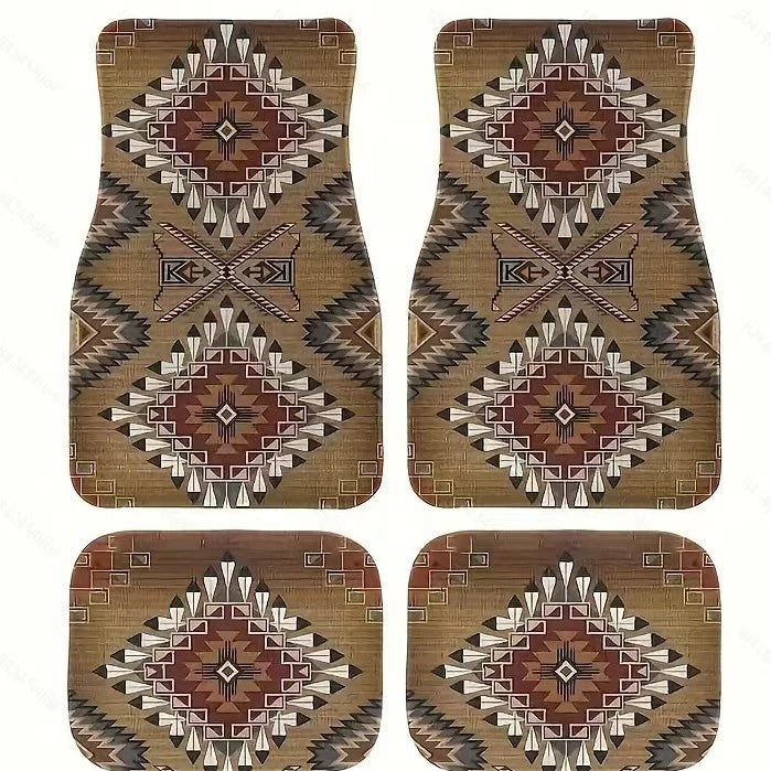Ethnic Retro Style Car Floor Mats - Stain-Resistant & Easy to Clean