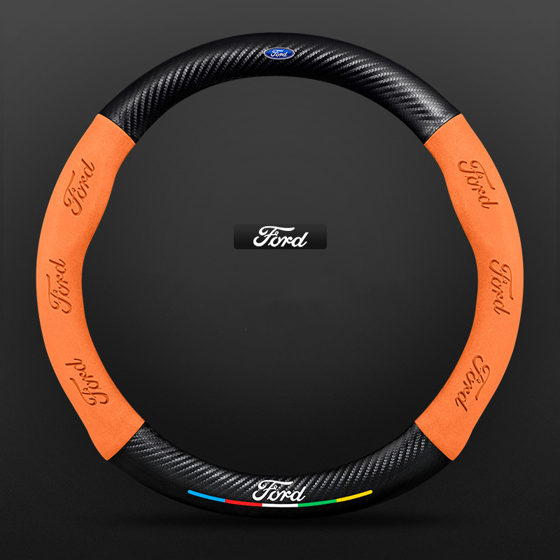 TrackVibe | Orange Carbon Suede Steering Wheel Cover – Anti-Slip & Wear-Resistant