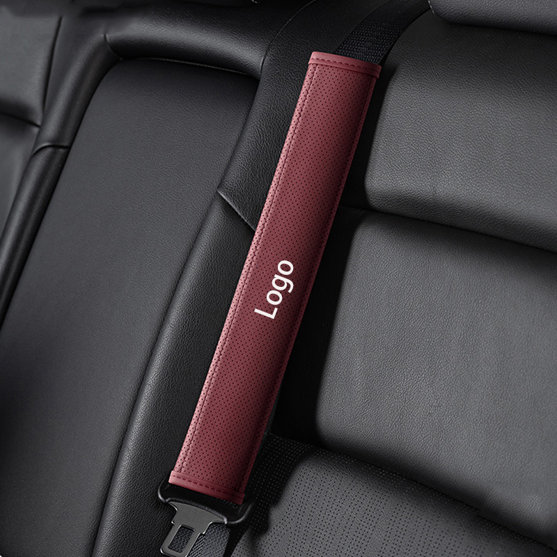 Leather Breathable Car Seat Belt Shoulder Pad (Customizable car's logo)