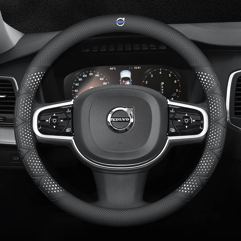 Ultra-Thin Breathable Genuine Leather Steering Wheel Cover with Anti-Slip Grip