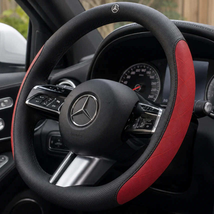 DriveCore Elite Grip Steering Wheel Cover – Sweat-Resistant Leather & Performance Boost