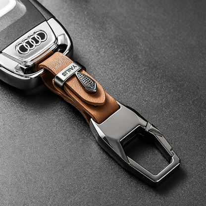 Luxury Leather Car Keychain with Heavy-Duty Quick-Release Metal Clip
