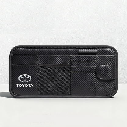 Car Sun Visor Leather Organizer Pouch with Magnetic Sunglasses Clip