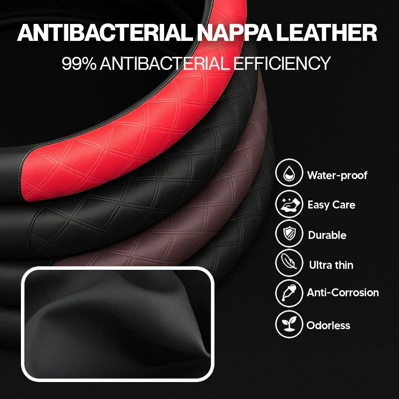 DriveCore Elite Grip Steering Wheel Cover – Sweat-Resistant Leather & Performance Boost