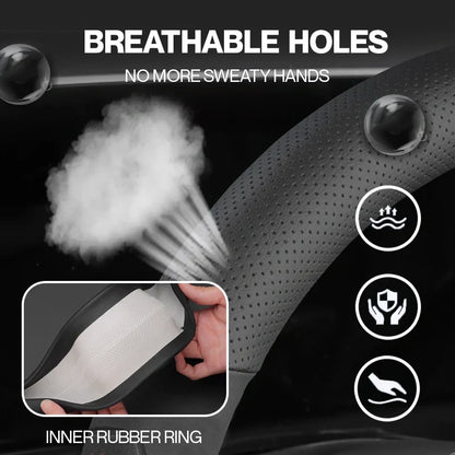 DriveCore Elite Grip Steering Wheel Cover – Sweat-Resistant Leather & Performance Boost