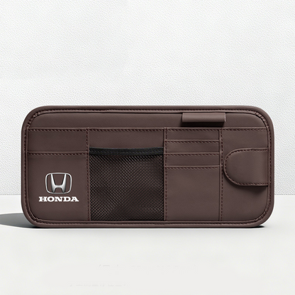 Car Sun Visor Leather Organizer Pouch with Magnetic Sunglasses Clip