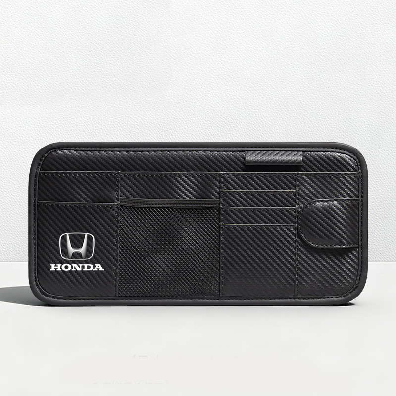 Car Sun Visor Leather Organizer Pouch with Magnetic Sunglasses Clip