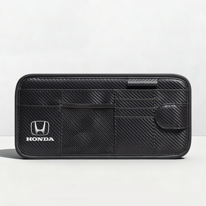 Car Sun Visor Leather Organizer Pouch with Magnetic Sunglasses Clip