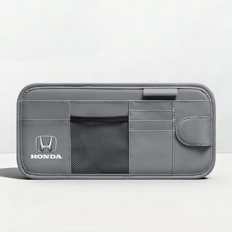 Car Sun Visor Leather Organizer Pouch with Magnetic Sunglasses Clip