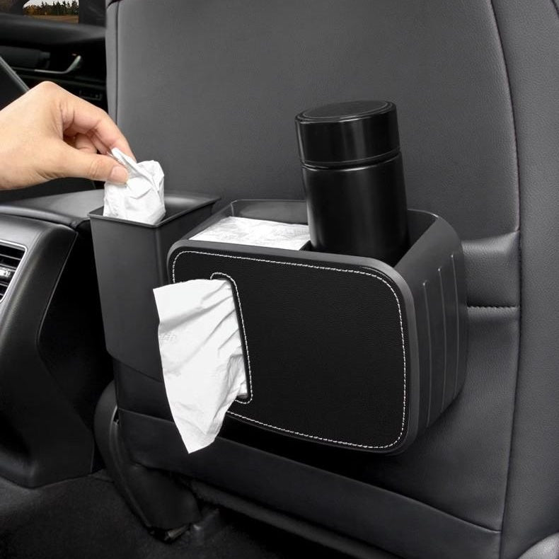 Multifunctional Car Organizer Box with Trash Bin and Tissue Holder