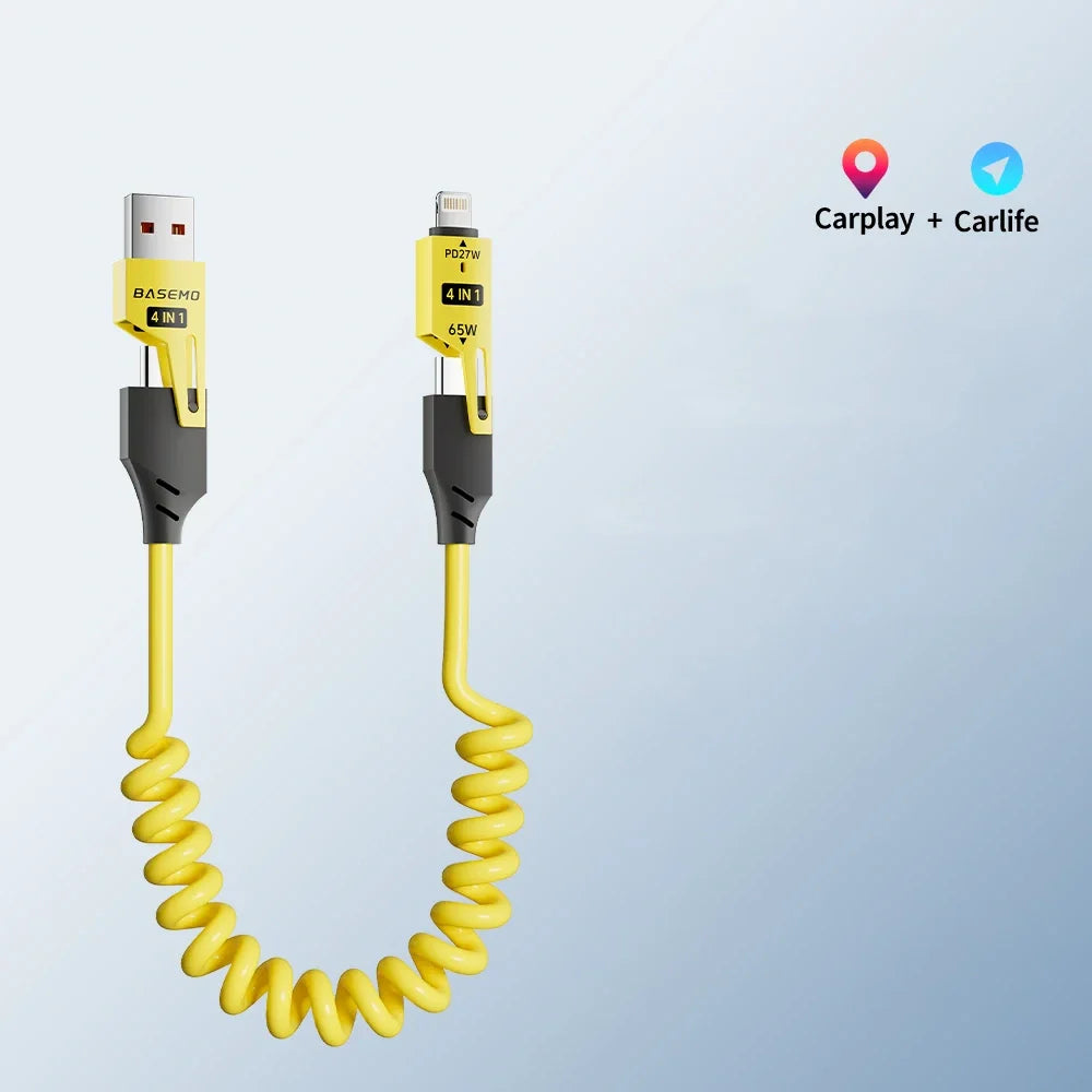 65W Car Charging Cable – Adjustable Length & Multi-Device Support