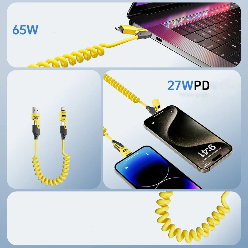 65W Car Charging Cable – Adjustable Length & Multi-Device Support