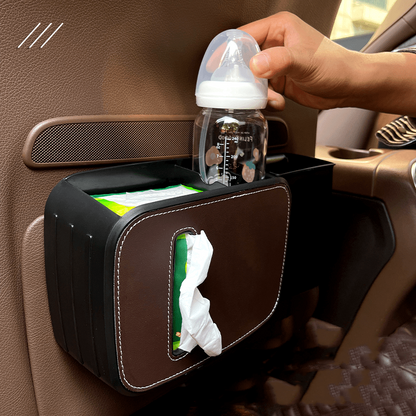 Multifunctional Car Organizer Box with Trash Bin and Tissue Holder