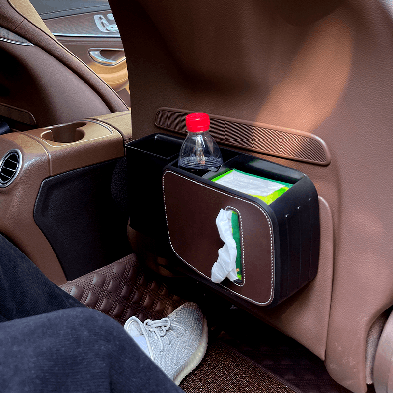 Multifunctional Car Organizer Box with Trash Bin and Tissue Holder