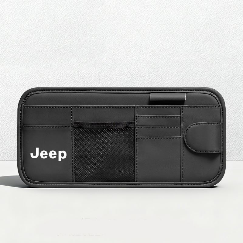 Car Sun Visor Leather Organizer Pouch with Magnetic Sunglasses Clip