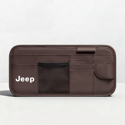 Car Sun Visor Leather Organizer Pouch with Magnetic Sunglasses Clip