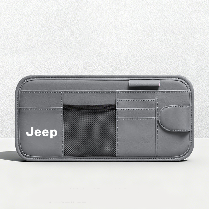 Car Sun Visor Leather Organizer Pouch with Magnetic Sunglasses Clip
