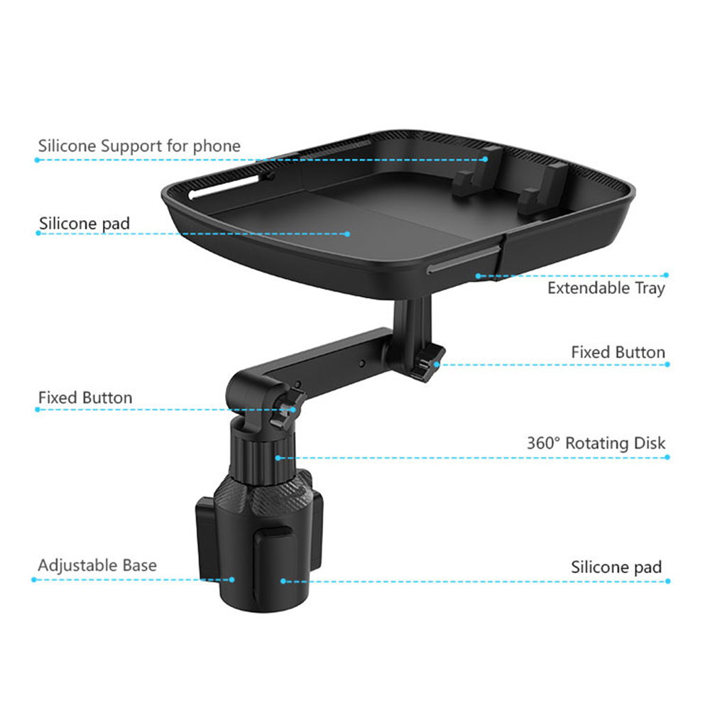 360º Rotation Adjustable Cup Holder Tray Table - Portable Non-Slip Car Interior Organizer for Eating and Drink Holding