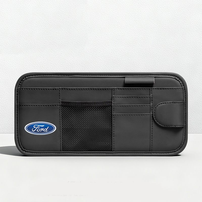 Car Sun Visor Leather Organizer Pouch with Magnetic Sunglasses Clip