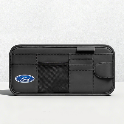 Car Sun Visor Leather Organizer Pouch with Magnetic Sunglasses Clip