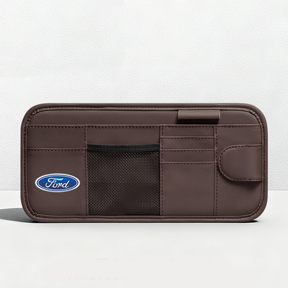 Car Sun Visor Leather Organizer Pouch with Magnetic Sunglasses Clip
