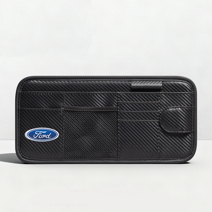 Car Sun Visor Leather Organizer Pouch with Magnetic Sunglasses Clip