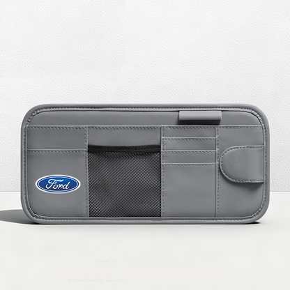 Car Sun Visor Leather Organizer Pouch with Magnetic Sunglasses Clip