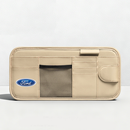Car Sun Visor Leather Organizer Pouch with Magnetic Sunglasses Clip