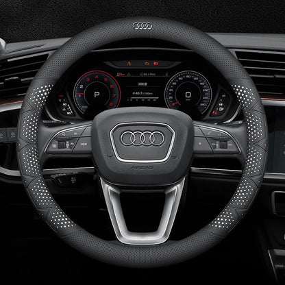 Ultra-Thin Breathable Genuine Leather Steering Wheel Cover with Anti-Slip Grip