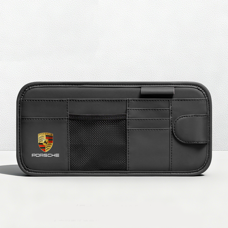 Car Sun Visor Leather Organizer Pouch with Magnetic Sunglasses Clip