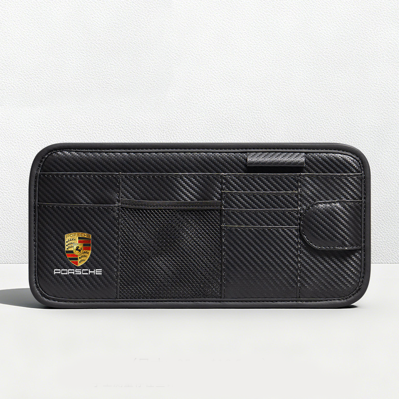 Car Sun Visor Leather Organizer Pouch with Magnetic Sunglasses Clip