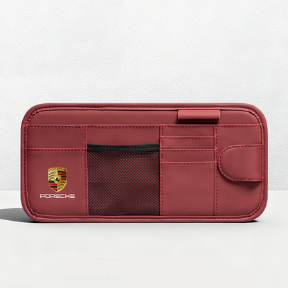 Car Sun Visor Leather Organizer Pouch with Magnetic Sunglasses Clip