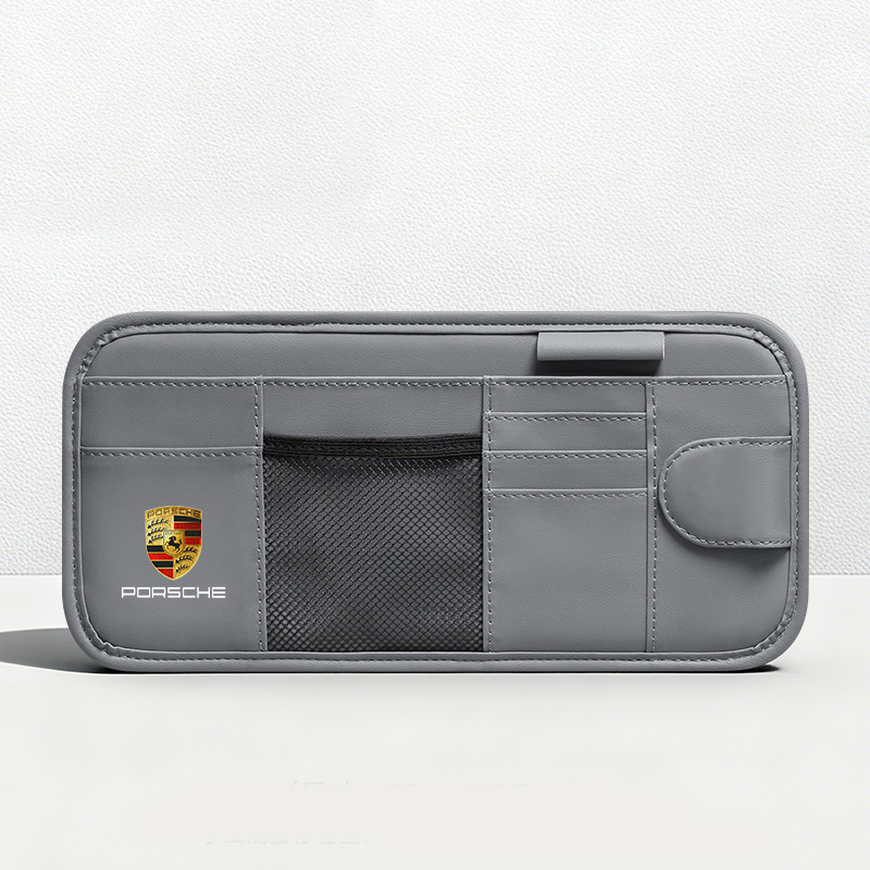 Car Sun Visor Leather Organizer Pouch with Magnetic Sunglasses Clip