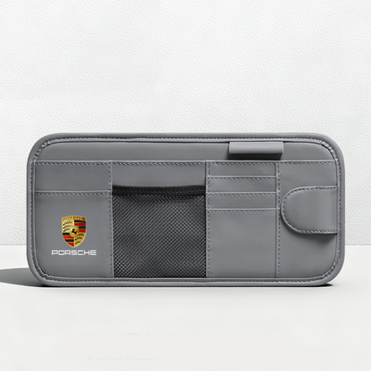 Car Sun Visor Leather Organizer Pouch with Magnetic Sunglasses Clip