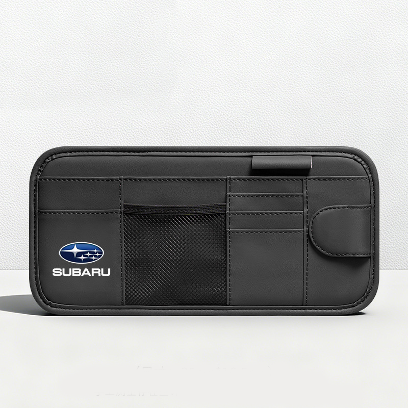Car Sun Visor Leather Organizer Pouch with Magnetic Sunglasses Clip