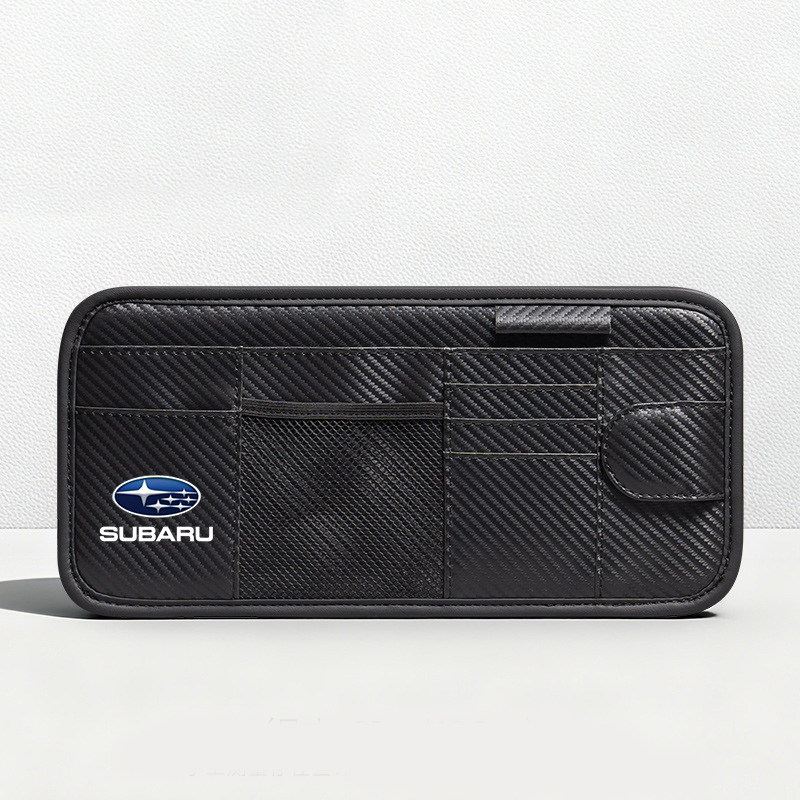 Car Sun Visor Leather Organizer Pouch with Magnetic Sunglasses Clip