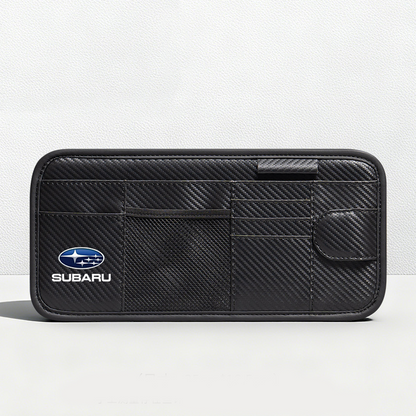 Car Sun Visor Leather Organizer Pouch with Magnetic Sunglasses Clip