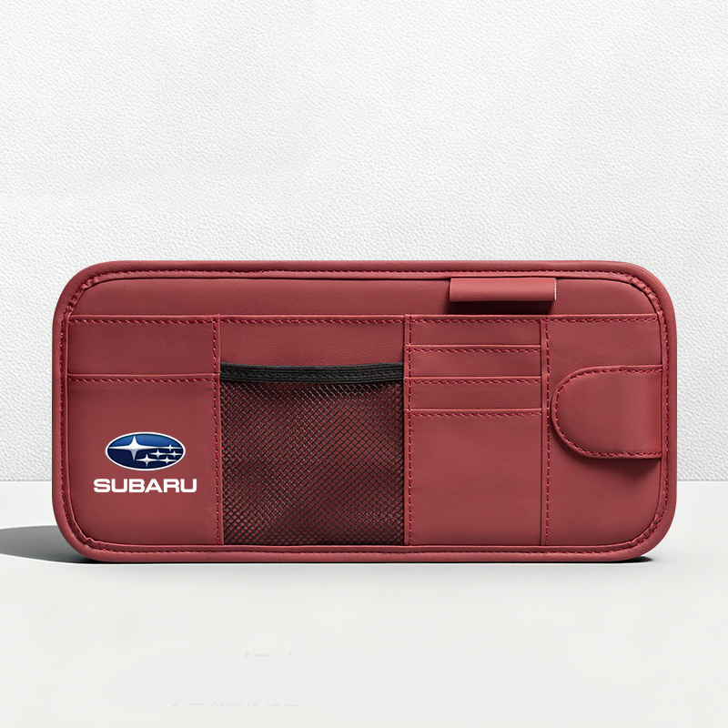 Car Sun Visor Leather Organizer Pouch with Magnetic Sunglasses Clip